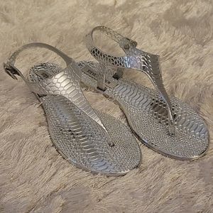 Silver snake print sandles